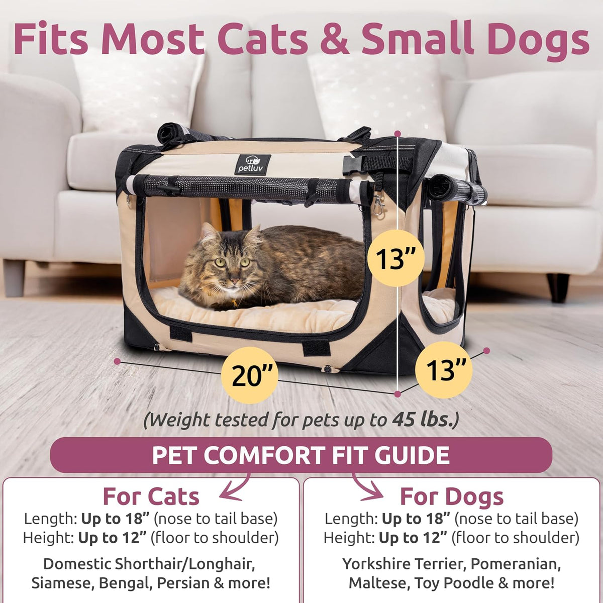 Cat & Dog Pet Carrier, Fits 2 Cats or Medium Dog Comfortably - Tan / Medium - image 3