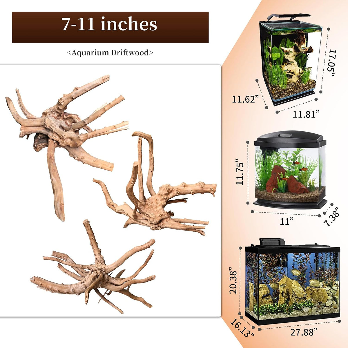 majoywoo Natural Driftwood for Aquarium Decor Fish Tank Decor Reptile - Spiderwood 7 to 11 Inch(Pack of 3) - image 2