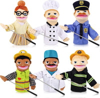 6 Pcs Family Hand Puppets 12 Inch Grandparents, Mom & Dad - Essential Workers