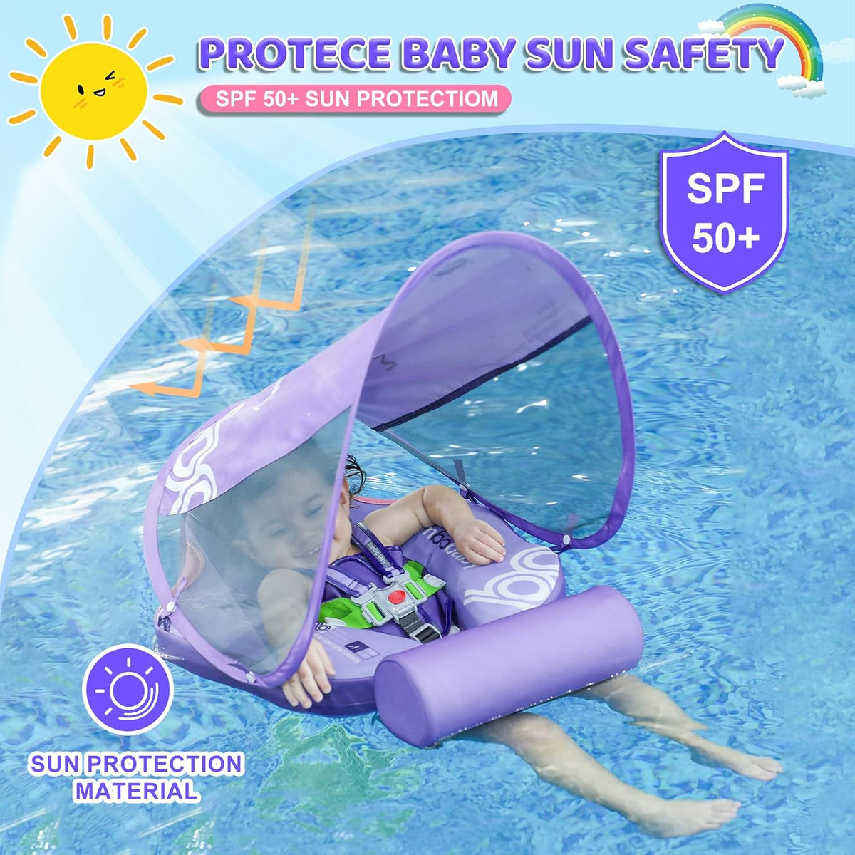 Mambobaby Baby Float with Canopy & Tail Non-Inflatable Baby Swim - PURPLE - image 3