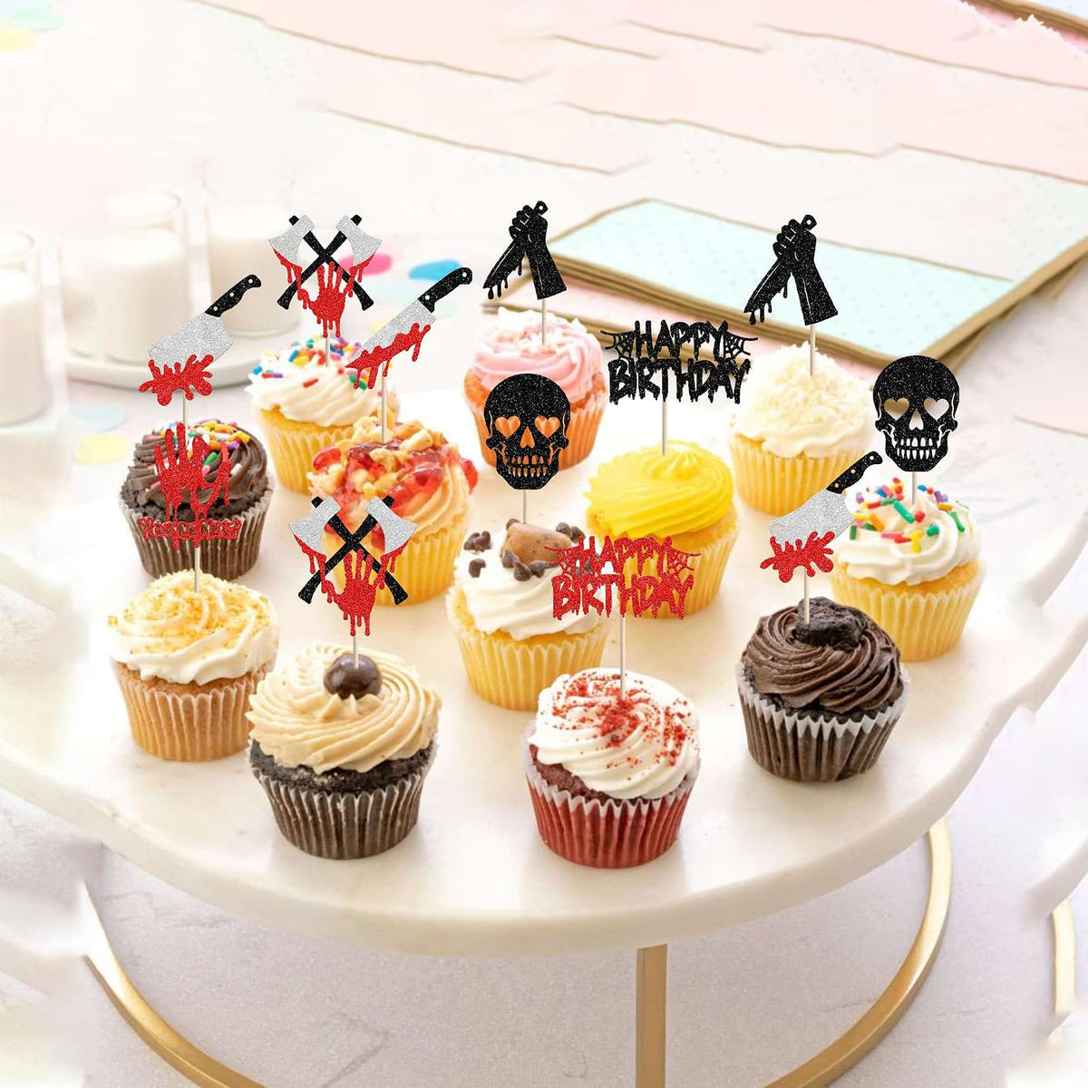 Rsstarxi 24 Have a Killer Birthday glitter horror cupcake toppers - view 31