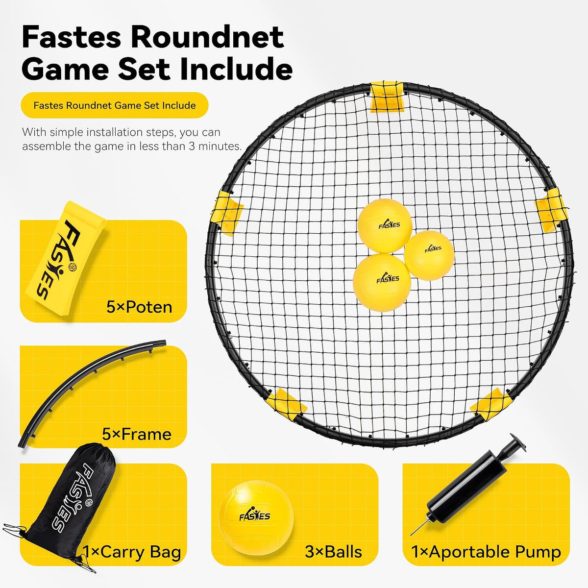 Fastes roundnet game set with round net, three balls and carrying bag - view 4