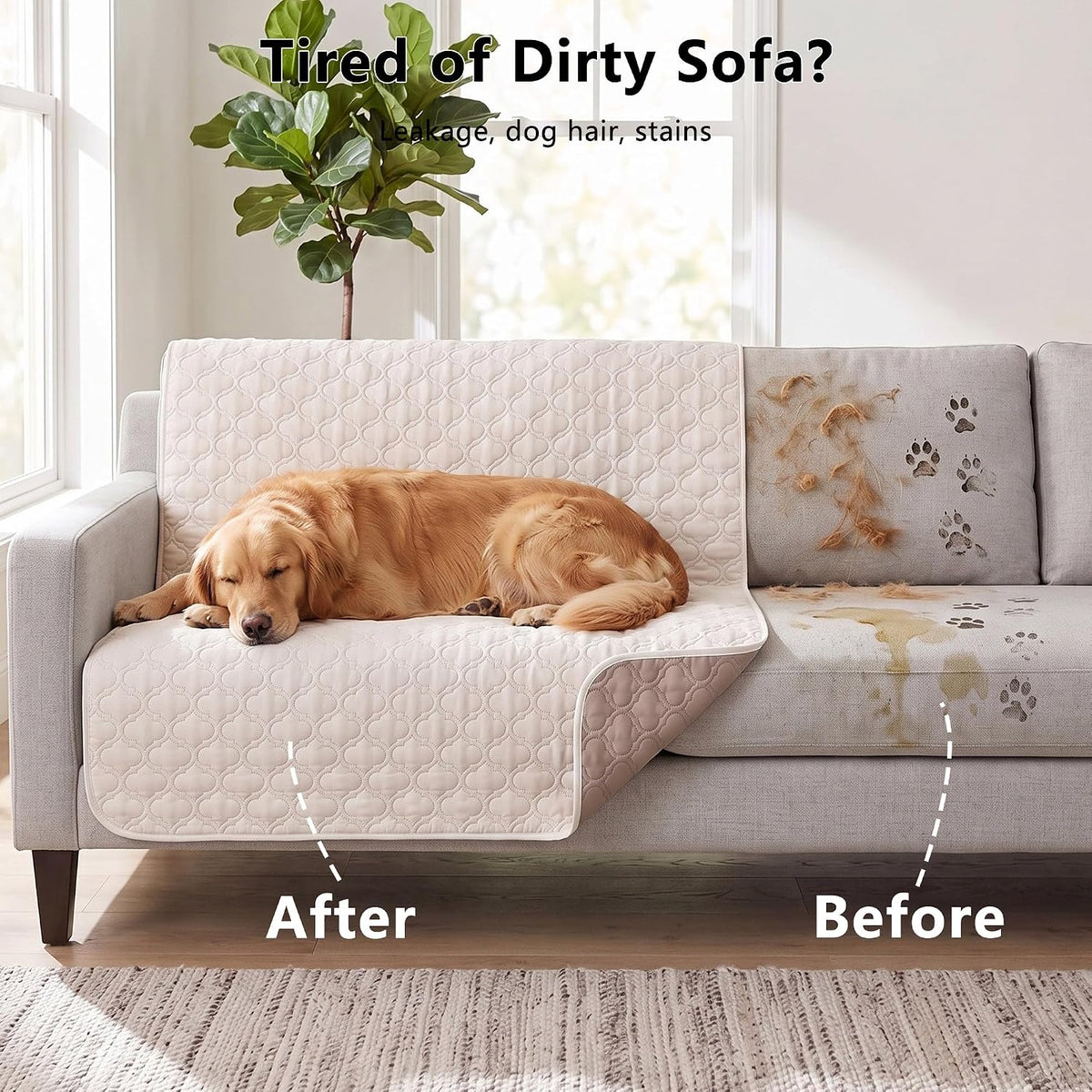 Waterproof Couch Cover, Washable Dog & Pet Furniture Protector - Cream+khaki / 82x102 Inches - image 3
