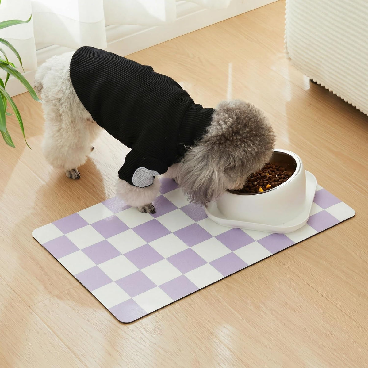 Checkered Dog Feeding Mat - 24"L x 16"W / Purple - image 3