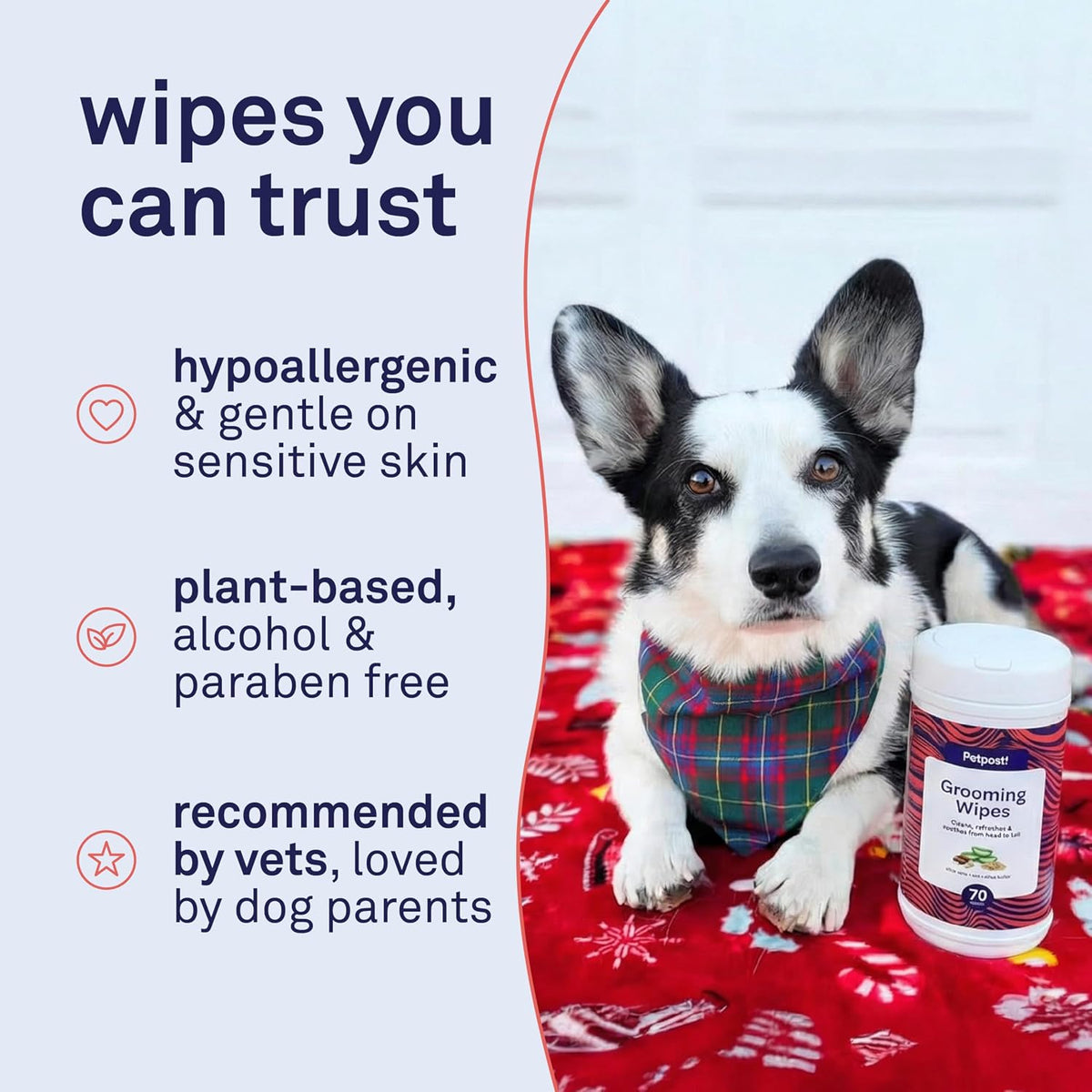 Large dog grooming wipes with coconut extract and aloe, 5 x 7 inch cotton wipes - view 4