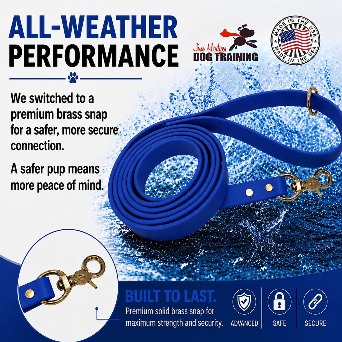 Biothane Leash, Brass, 6 ft x 5/8, Black – Essentials for Dogs - 3/4 / Blue - image 3