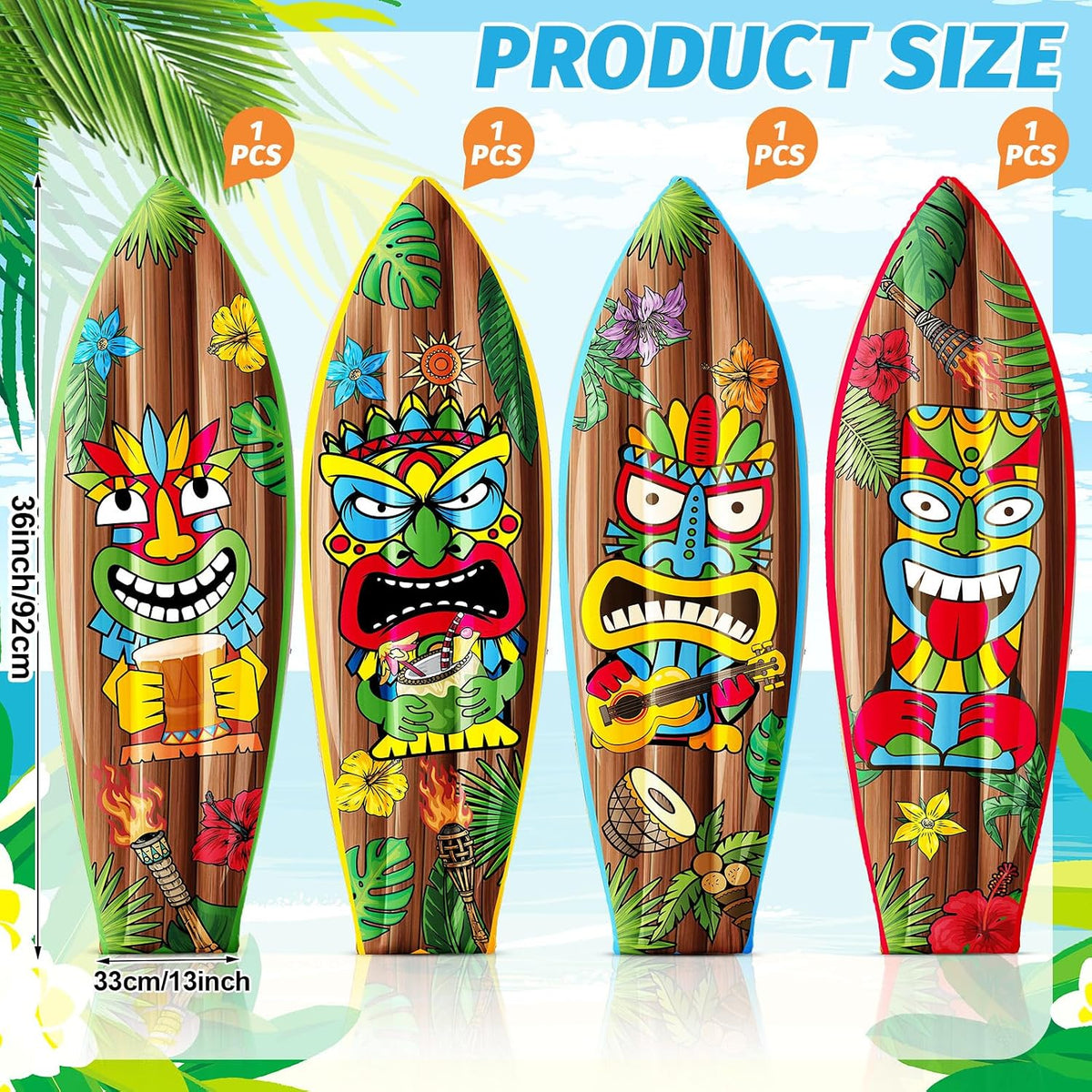 JellyArch inflatable surfboard decorations with tropical flower print, set of 4 - view 37