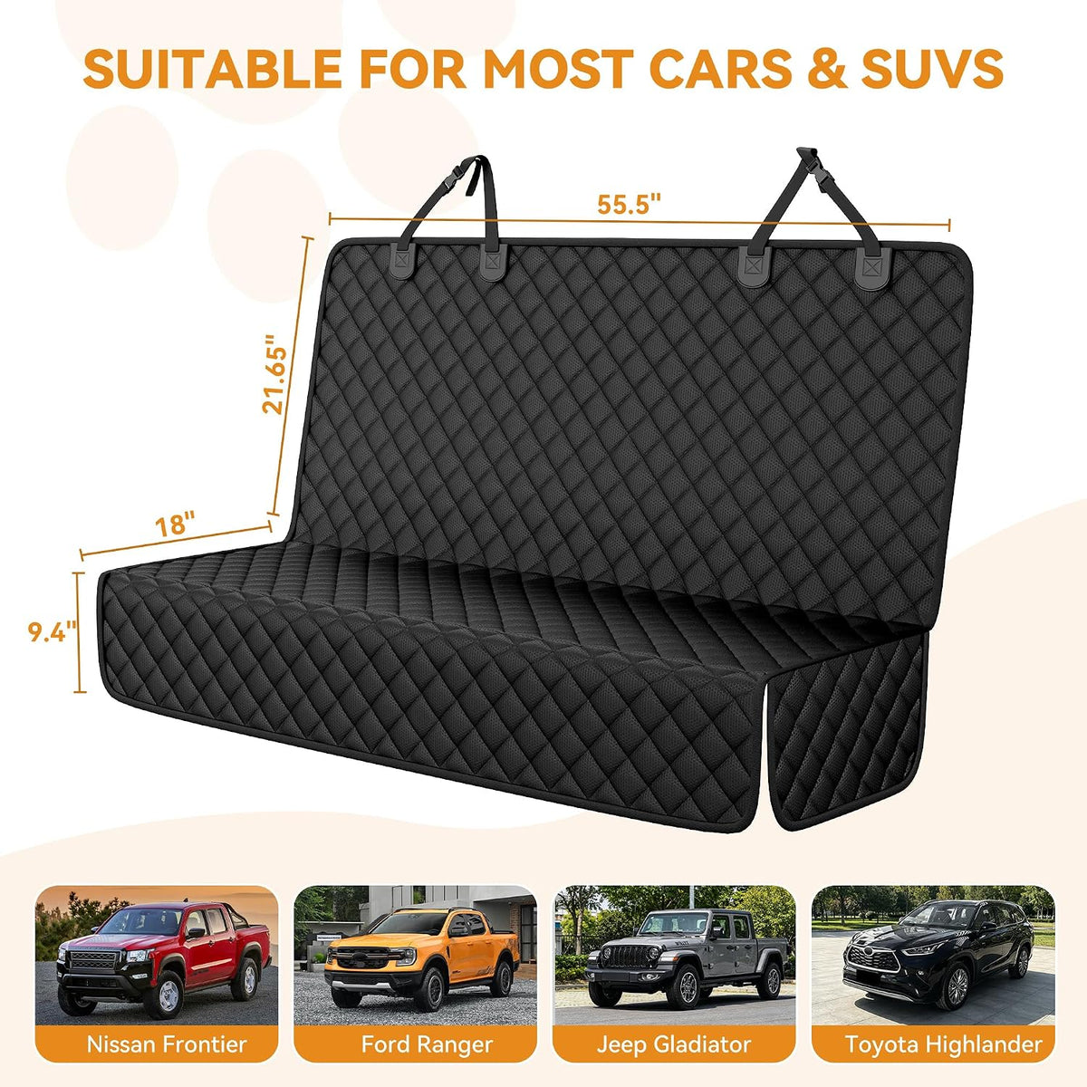 Waterproof Scratchproof Pet Bench Seat Covers for Cars, SUVs – Essentials for Dogs - black / X-Large-56"W - image 2