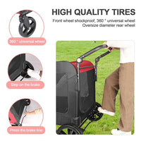 Large Dog Travel Stroller with 4 Heavy Duty Wheels Pet Stroller with Adjustable Handle - Double Doggie Capacity Jogger Wagon with Back Front Door for Small Medium Large Dogs (Red-Black)