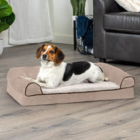FurHaven Soft, Orthopedic Foam Sofa Dog Bed with Washable & Removable Cover - Sherpa/Chenille - Cream, Dogs Up to 35 lbs - Medium