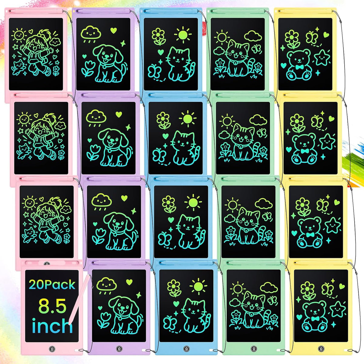 Zhehao 20 Pack 8.5 Inch LCD Writing Tablet Drawing Board - Pastel / Stylish