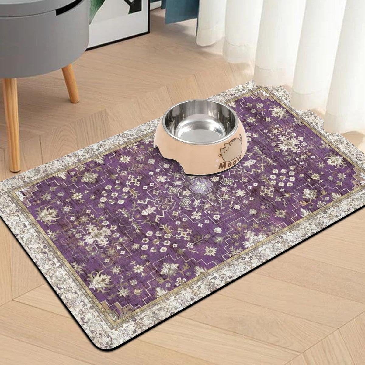 Pet Food Mats for Floor, Absorbent Dog Mat for Food and Water Dispenser Mat, Dog Food Mat Quick Dry - Purple / 24"L x 16"W - image 2