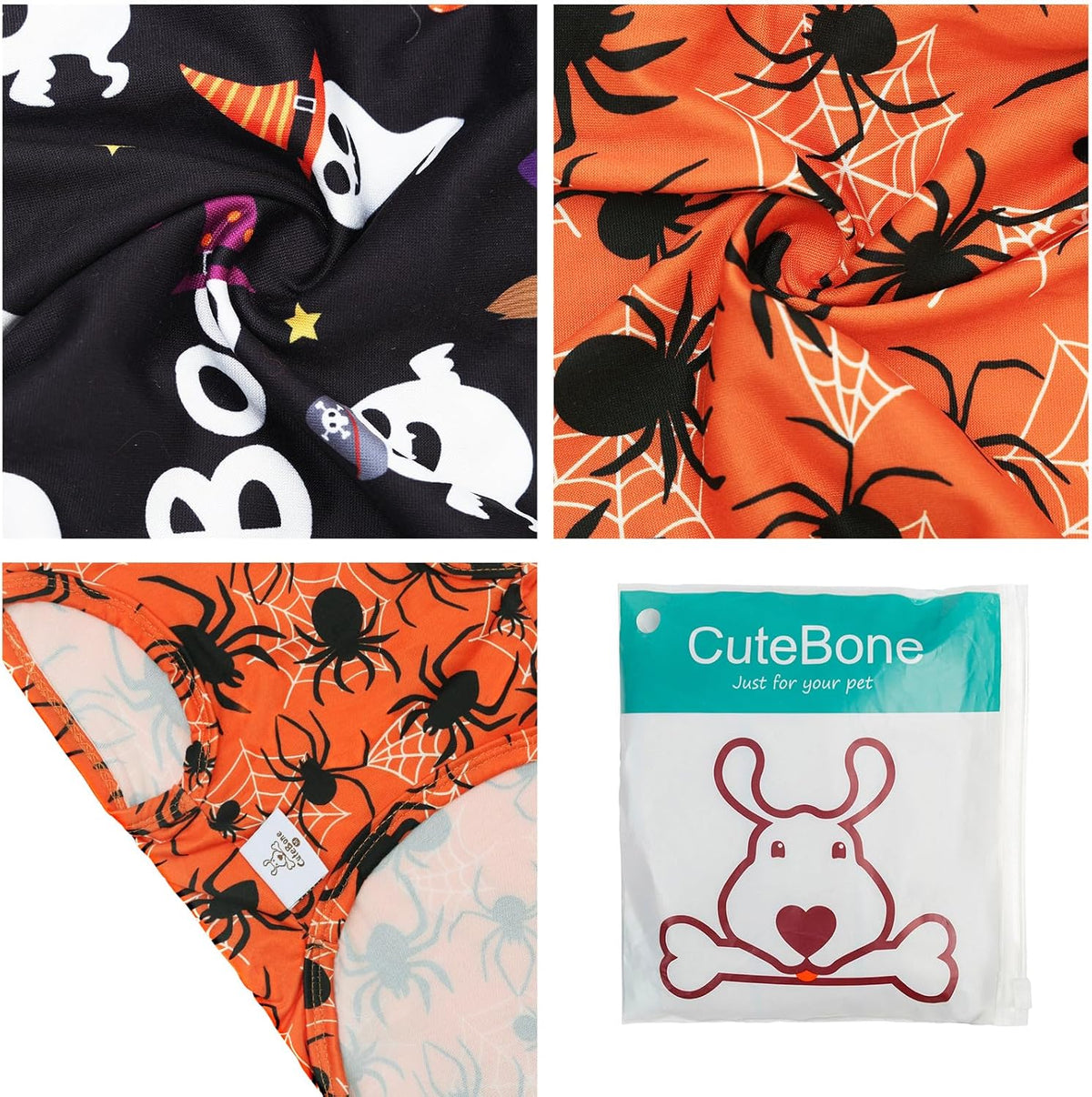 CuteBone Dog Shirts 2-Pack Soft Pet Clothes Breathable Summer Vest - X-Large / BOO&spider - image 2