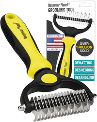 Maxpower Planet Dog Grooming Rake, Deshedding Undercoat Brush - Yellow / Large