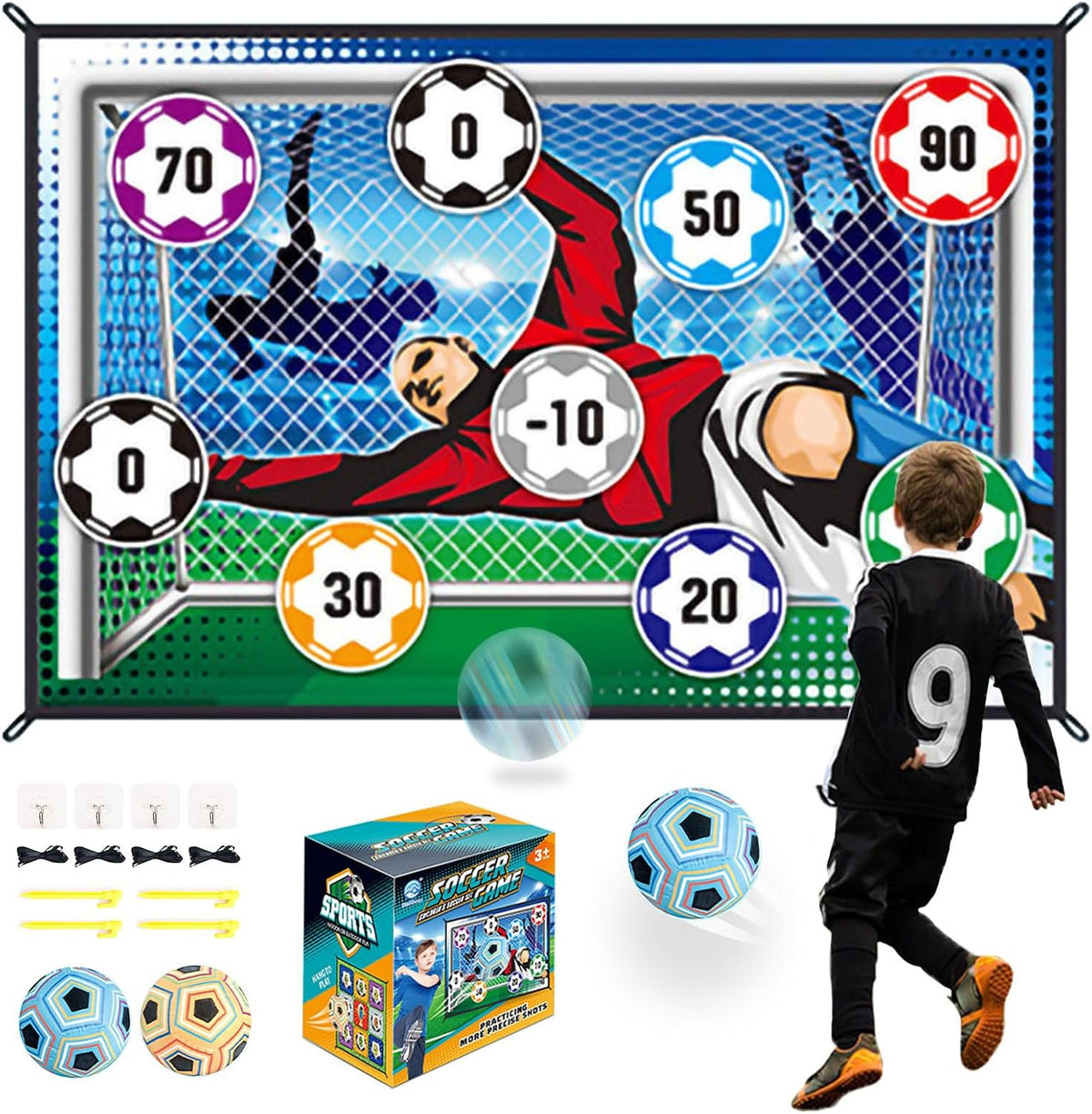 Anehono sticky soccer toss game set for kids with flannel target goal and sticky balls