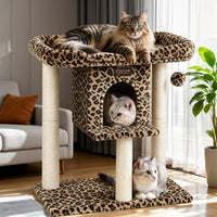 Cat Tree Tower Scratching Post for Indoor Large Adult Cats with Perch - Leopard Print / 28 Inches