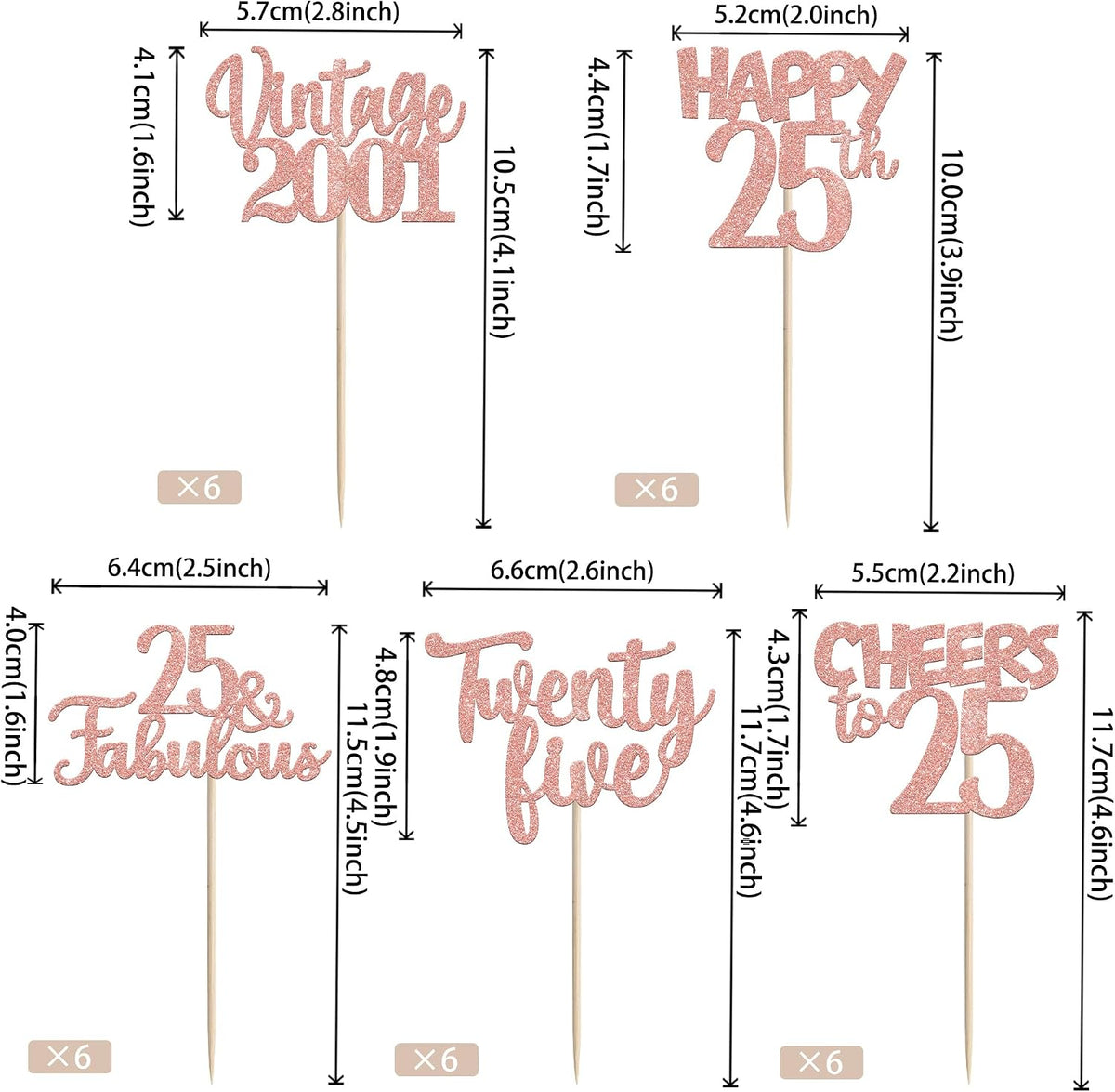 Rose gold glitter vintage 1946 cupcake toppers for an 80th birthday - view 23