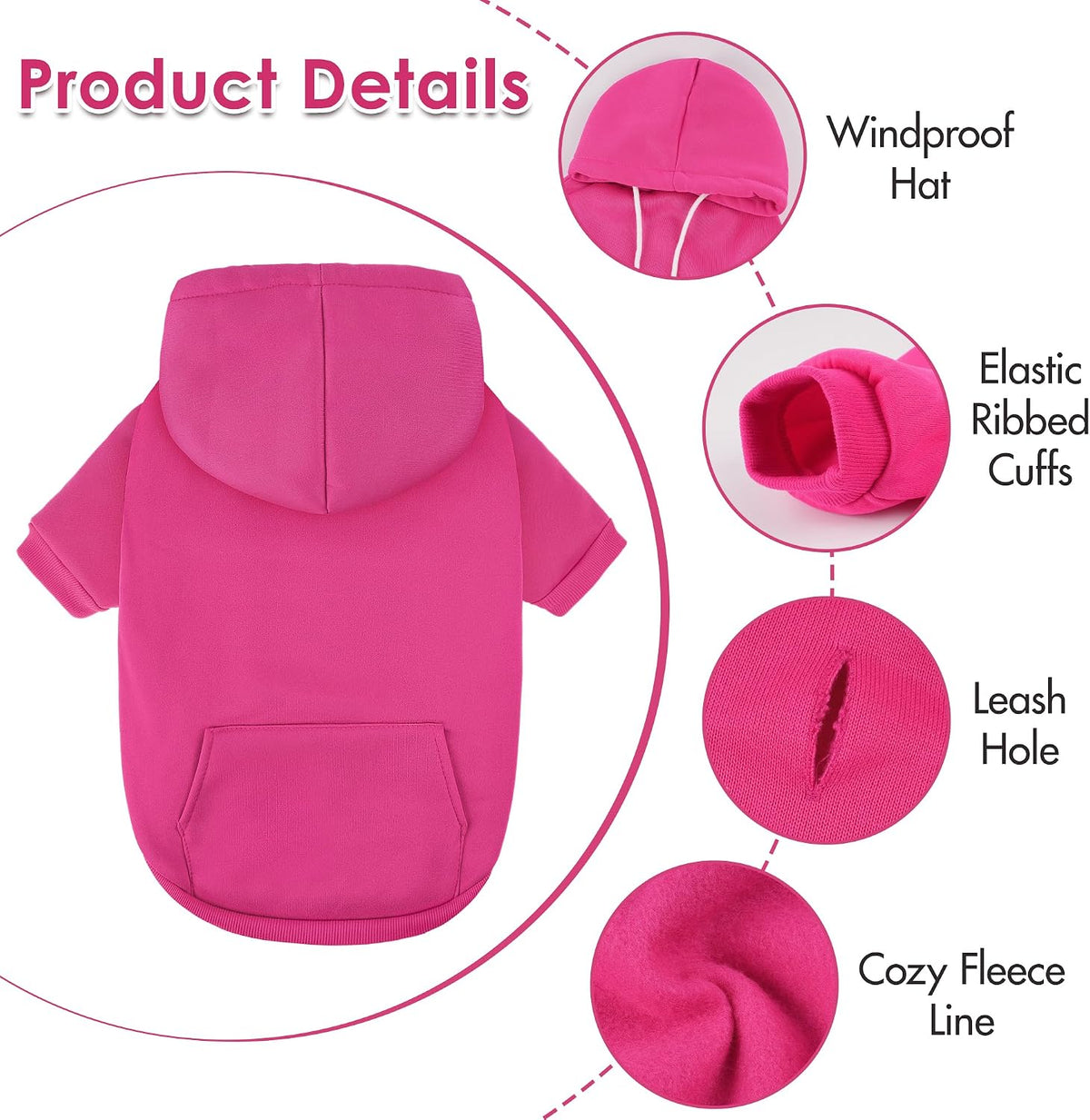 Dog Basic Hoodie Soft Dog Clothes Cold Weather Sweaters for Medium - Rose Pink / M (Back: 16.54",Chest: 22.05", 10-20lbs) - image 2