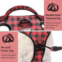 IVY&LANE No Pull Dog Harness with Leash Set, Reflective No Choke Pet Vest,Adjustable Oxford Dog Vest Harness with Easy Control Handle for Medium Lagre Dogs (Checkered Red,M)