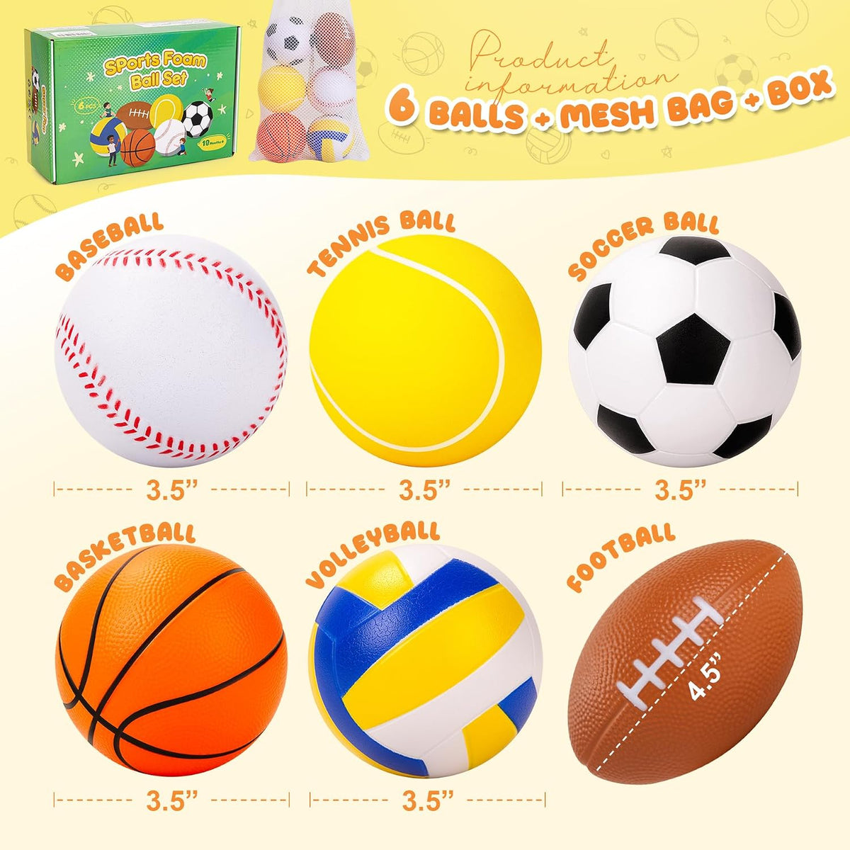 Soft Sports Balls for Kids - 6 Foam Balls 3.5" - image 2