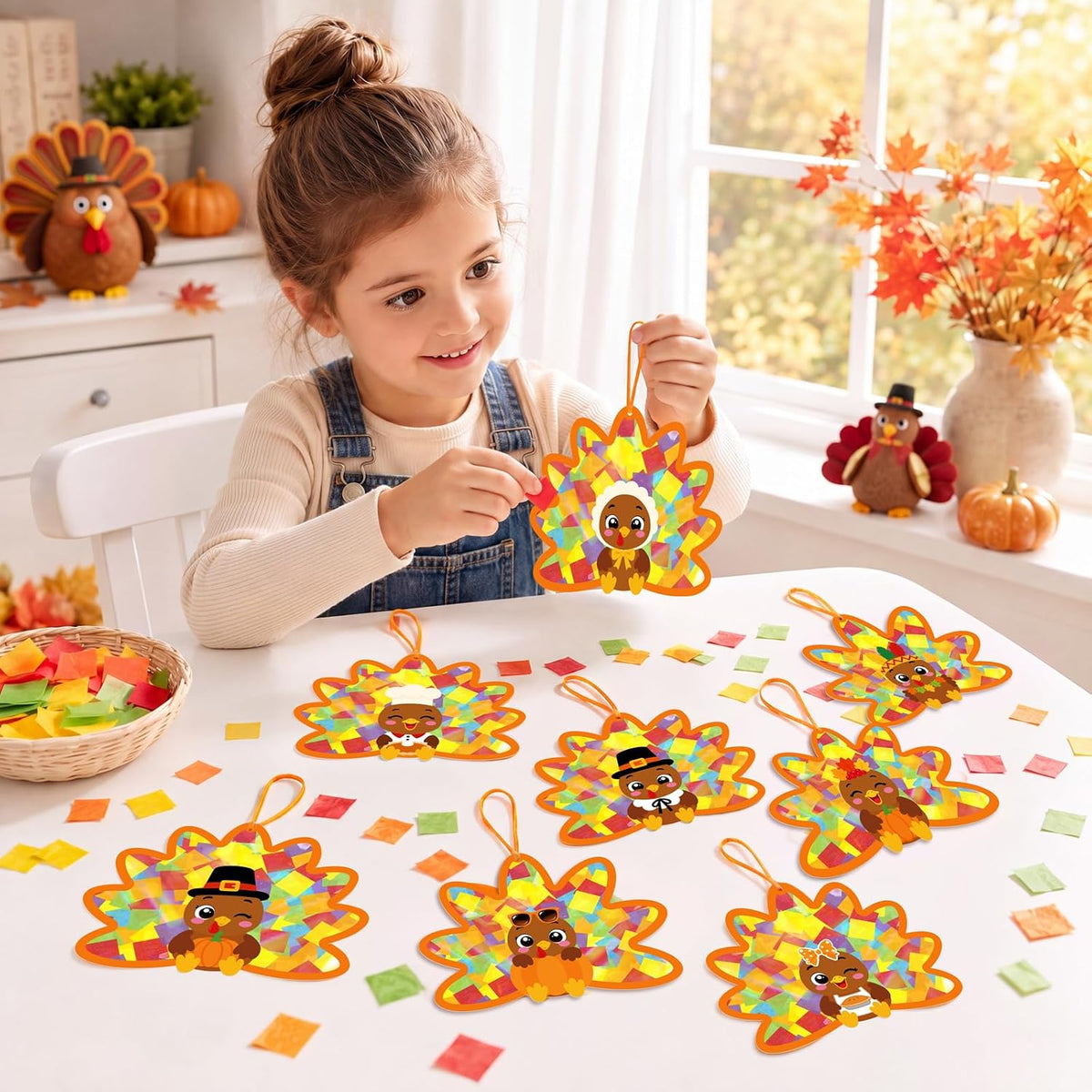 Renbuzhu fall leaf paper suncatcher craft kit with tissue paper and adhesive frames - view 11