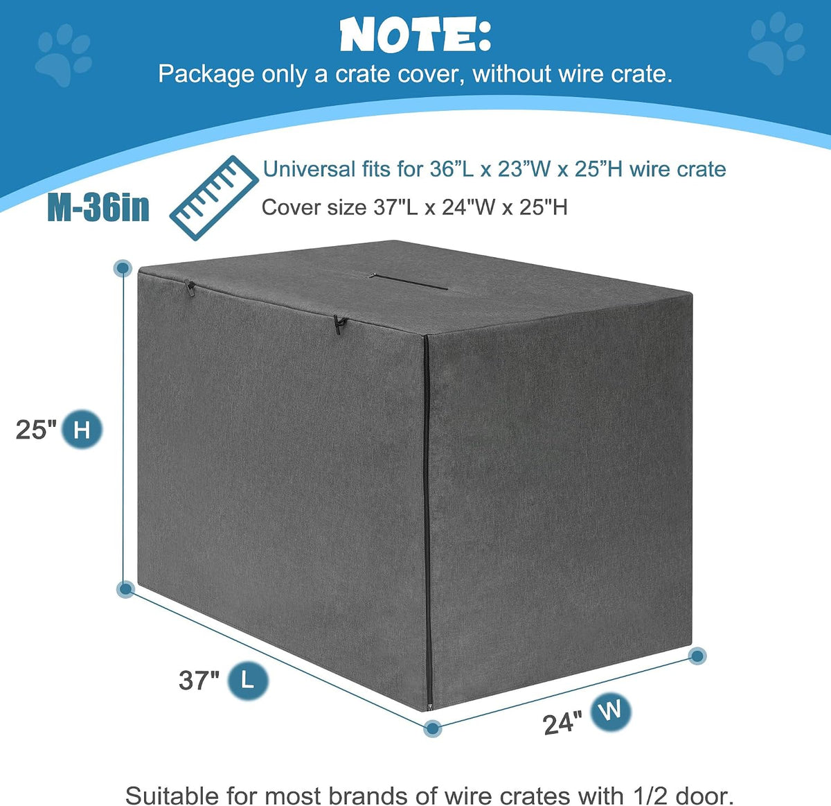 Deblue 36 inch Dog Crate Cover Fit for 36 inch Wire - – Essentials for Dogs - 36.0"L x 23.0"W x 25.0"H / Grey - image 2