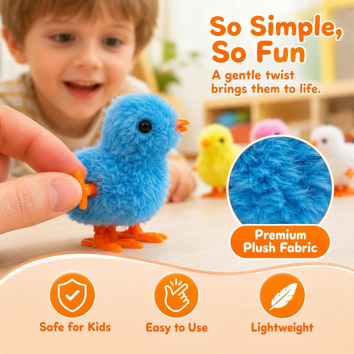 SAURAWAN plush wind-up chicken toys with fluffy bright feathers, 2-piece set - view 4