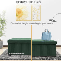 Storage Ottoman Bench, 43 Inch Foldable Ottoman with Legs, Velvet Foot Rest Stool, End of Bed Bench, Storage Chest for Living Room, Bedroom (Green)