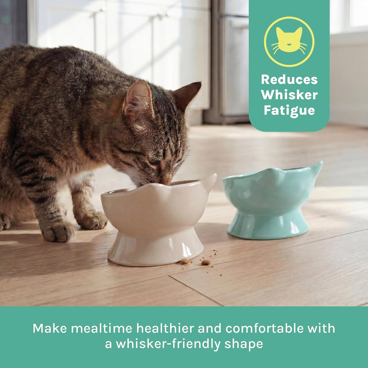 Kitty City Elevated Cat Bowls - Beige & Teal / Small - image 4