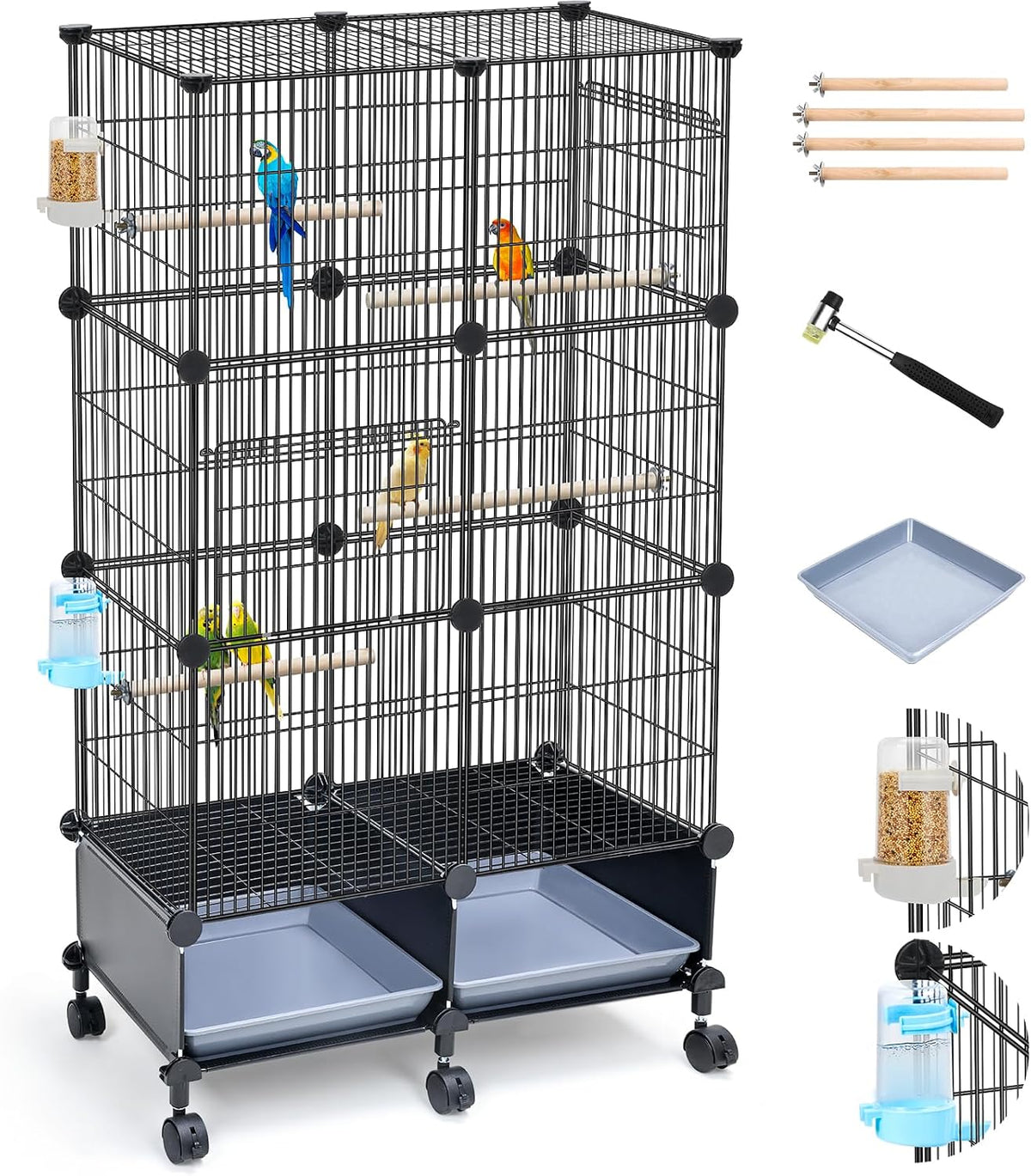 Upgraded Encrypted Metal 46-Inch Bird Cage for Parrot Parakeets – Essentials for Birds - 24"L x 12"W x 46"H