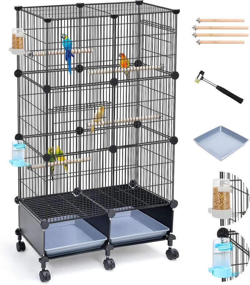 Upgraded Encrypted Metal 46-Inch Bird Cage for Parrot Parakeets – Essentials for Birds - 24"L x 12"W x 46"H