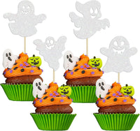 Gyufise black glitter Halloween happy birthday cake topper with half moon, house, pumpkin, ghost and - view 5