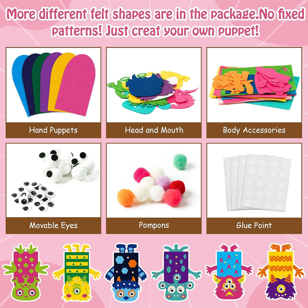 WATINC Hand Puppet Making Kit, Felt Sock Puppet Toys for Kids – Fun for Kids & Family - Monster B - image 3
