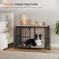 HOOBRO 38.6" Dog Crate Furniture, Wooden Dog Kennel Indoor - 38.6"L x 23.6"W x 29.5"H / Greige - image 3