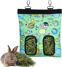 Rabbit Hay Feeder Bag Hanging Hay Rack – Essentials for Small Pets - 2 Windows / Pattern Green