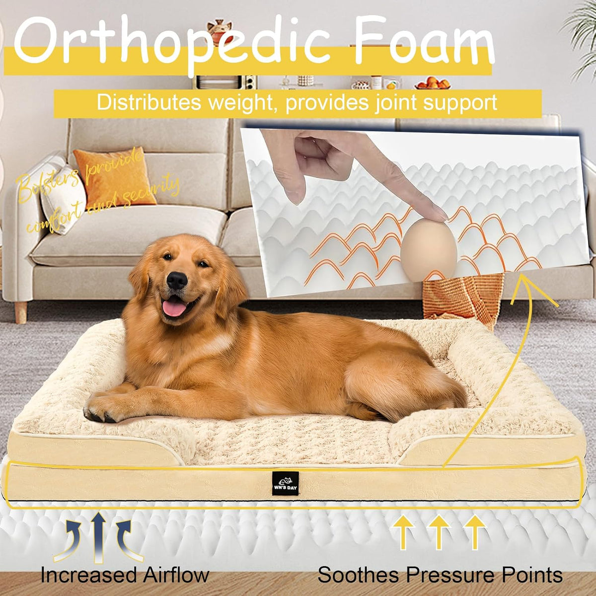 Orthopedic Dog Beds Medium Large Sized Dog, Dog Sofa Bed - Medium(28 * 23 * 6.5 In) / Beige - image 2