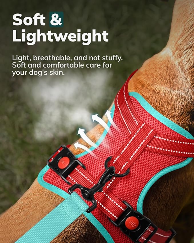 MIDOG No-Pull Dog Harness | Adjustable & Reflective Pet Harness Leash Set for Small Medium Large Dogs Walking, Training| No Choke, Front Clip, Soft Padded Vest with Easy Control Handle - Red, L
