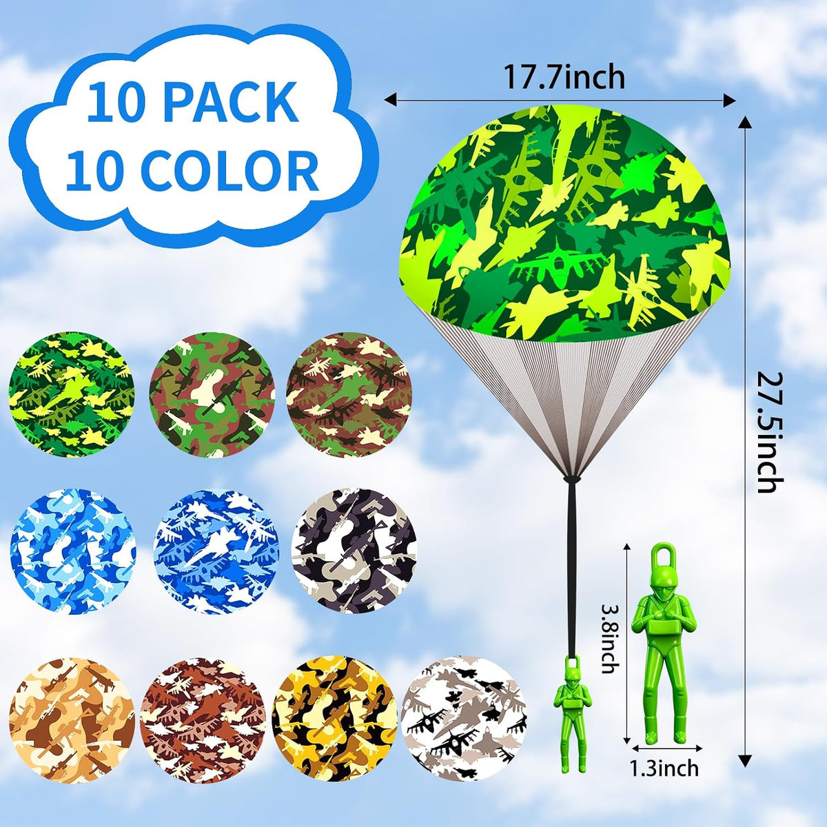 Ynybusi 10 pack parachute toys for kids with colorful patterned nylon canopies - view 8