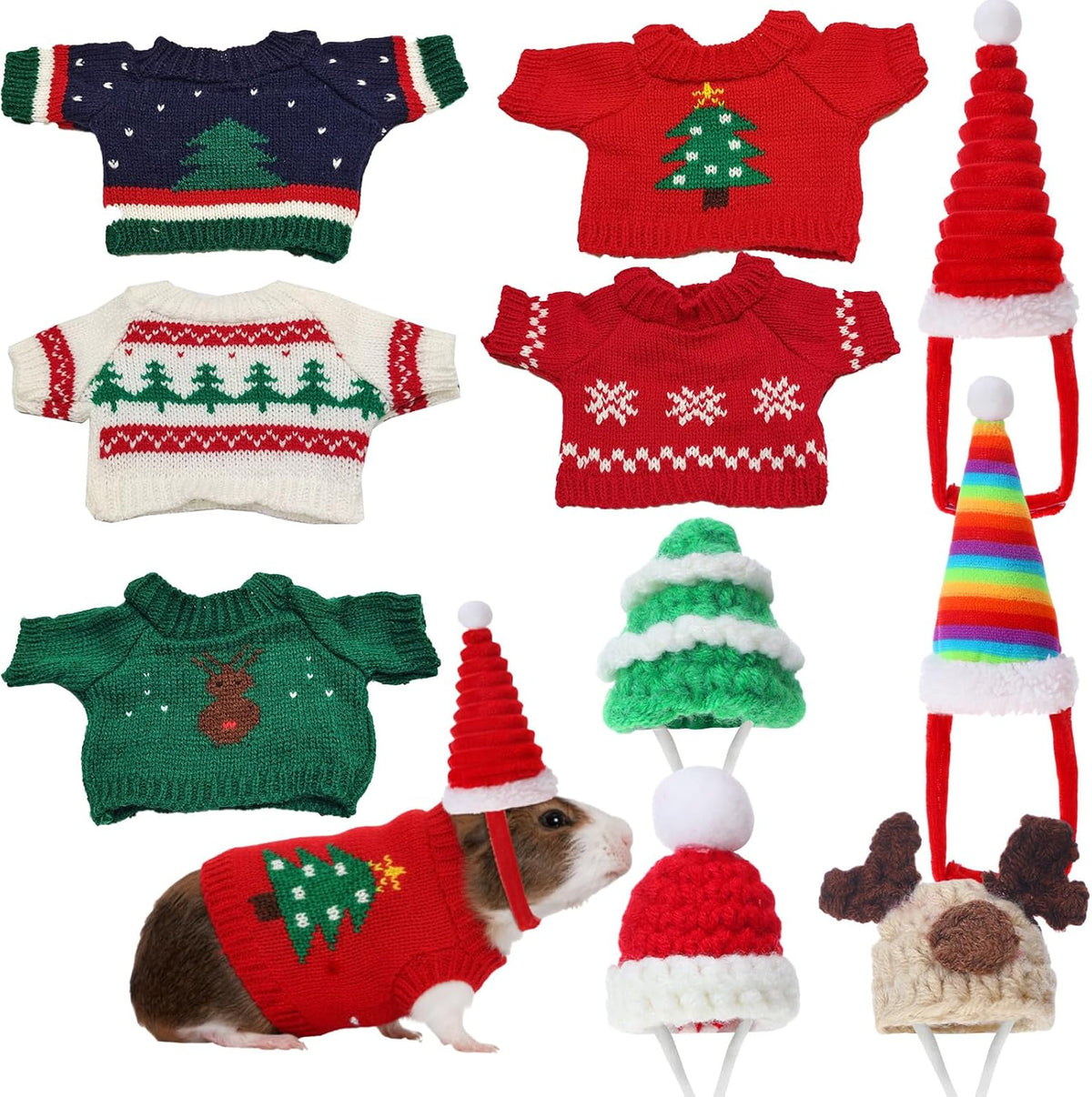 Clysee 10-piece guinea pig clothes set with flannel vests and knitted mini hats - view 2