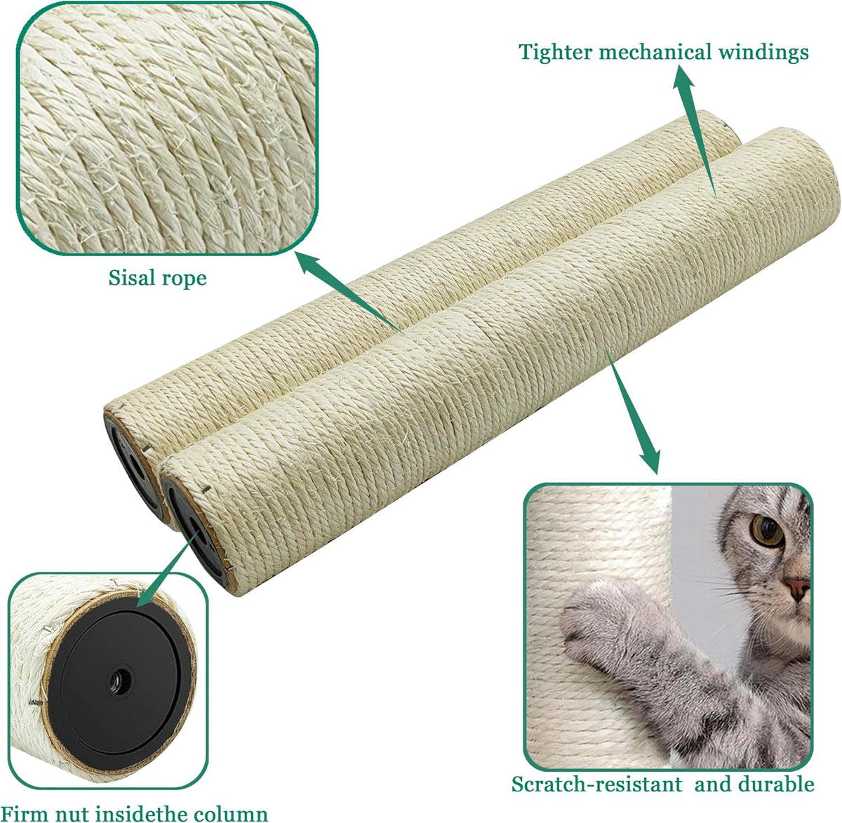 Cat Scratching Post Replacement Pole - M8*2poles / 40 cm / 15.71 in Beige - image 3