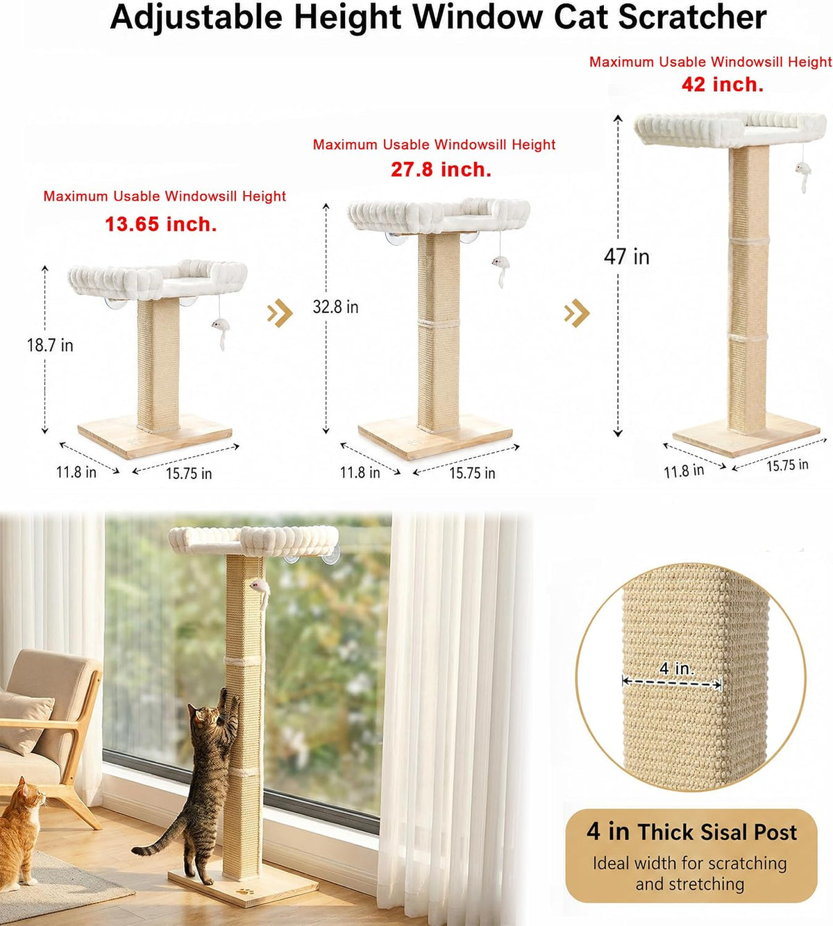 Cat Scratching Post with Large Window Perch - extra-large - image 4