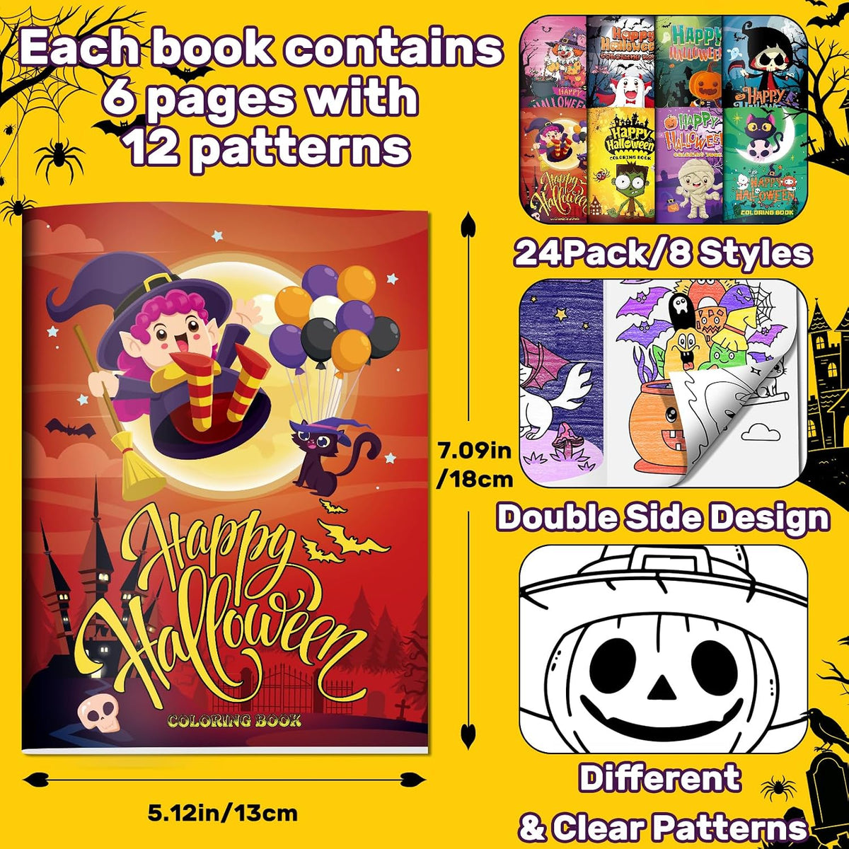 Elfew 24 pack mini Halloween coloring books for kids with pumpkin and ghost covers - view 14