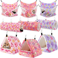 Abbylike 9 Pieces Rat Hammock 3 Tier Guinea Pig Ferret Hammocks Small - Purple, Pink, Rose Red / Paw
