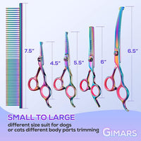 Gimars Professional 4CR Stainless Steel 6 in 1 Grooming Scissors for Dogs with Safety Round Tip, Heavy Duty Titanium Coated Pet Grooming Scissor for Dogs, Cats and Other Animals