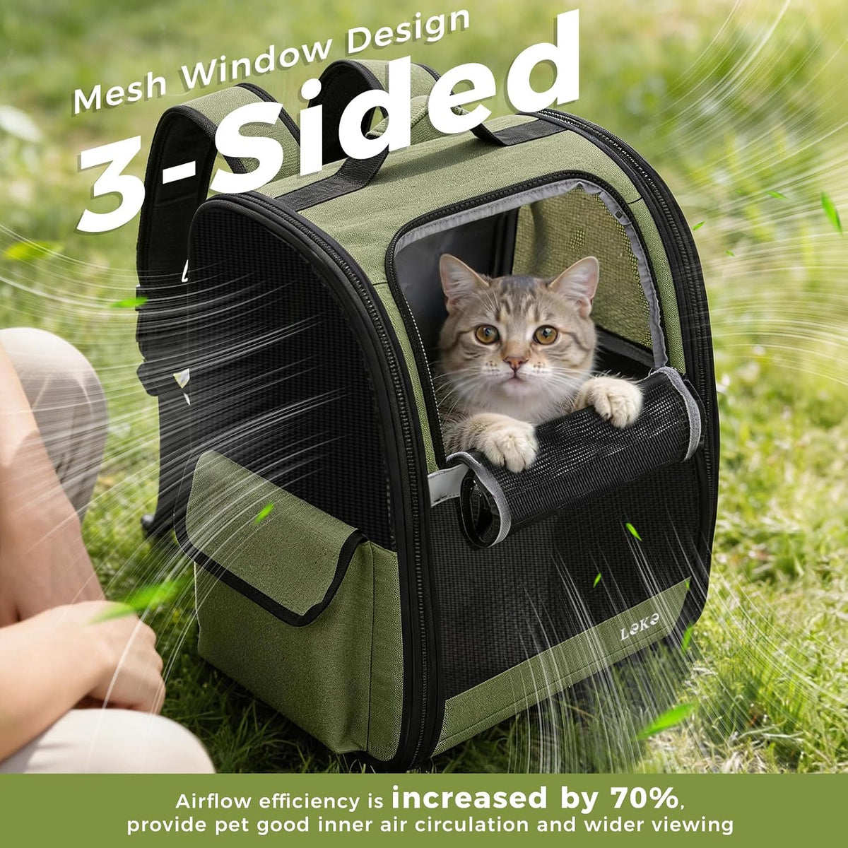 Lekereise Dog Carrier Backpack for Small Medium Dogs Cats up to 18 lbs - Green / M-Mesh Window - image 2