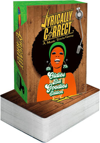 Lyrically Correct 90s and 2000s hip-hop and R&B music trivia card game box and cards