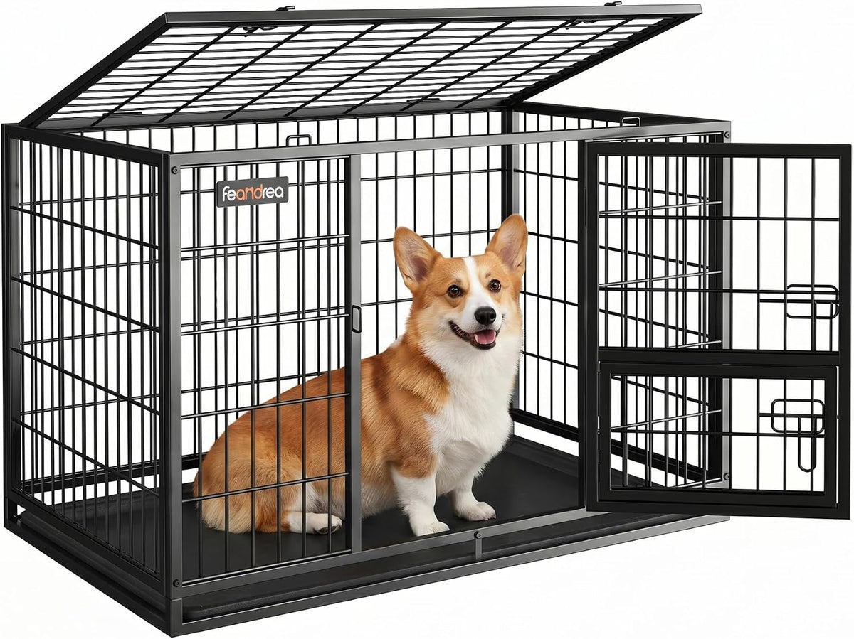 Feandrea 48" Heavy-Duty Dog Crate, Convenient Feeding Door - 36.4"L x 22.6"W x 25.2"H