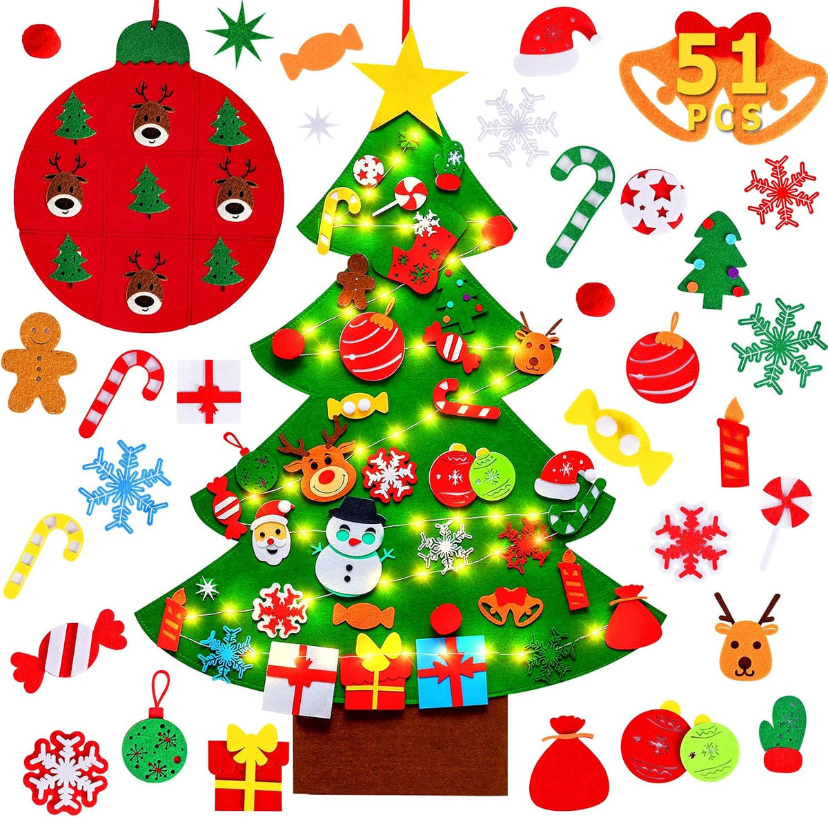 Max Fun DIY felt Christmas tree for toddlers with 40 felt ornaments and tic-tac-toe game