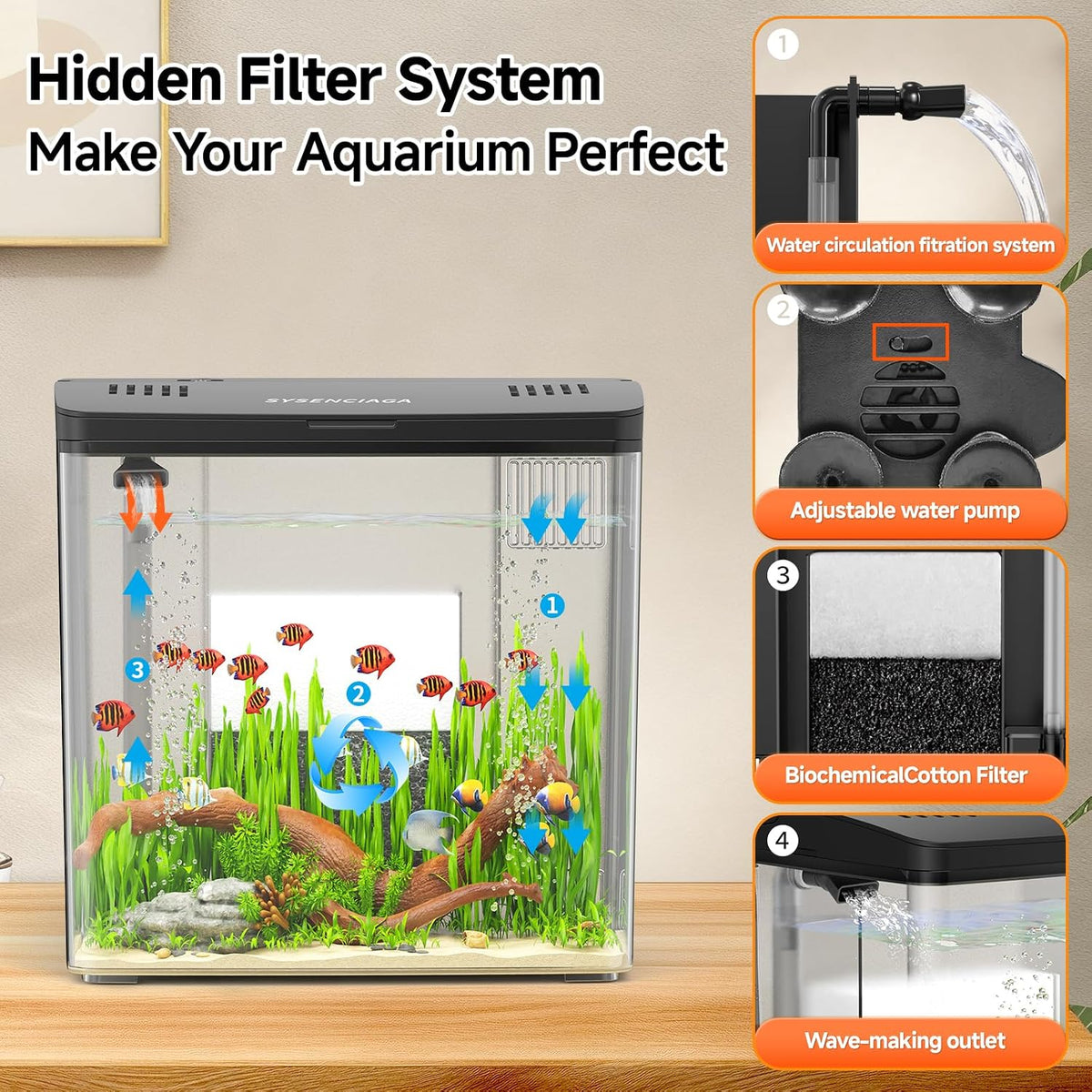 1 Gallon Acrylic Fish Tank Kit for Kids with Filter and 5-Mode Light – Essentials for Fish - image 3