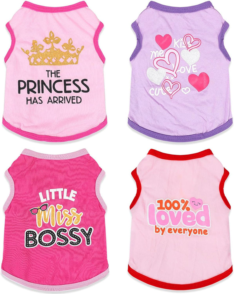 4 Pieces Chihuahua Clothes Cute Dog Clothes for Small Dogs Girl Puppy - XX-Small / Purple,Rose,Pink,Light Pink